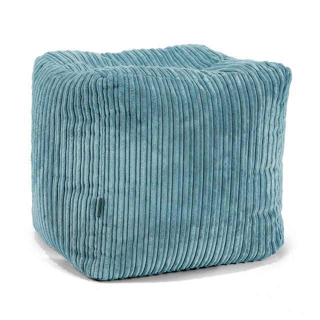 Cube Footstool Pouffe - Cord Aegean Blue 01