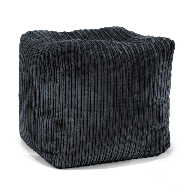 Cube Footstool Pouffe - Cord Black 01