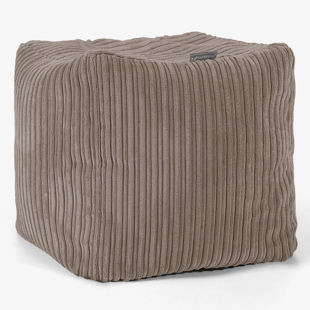 Cube Footstool Pouffe - Cord Dovetail Grey 01