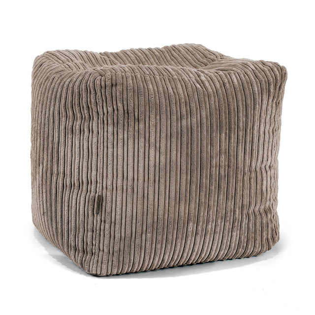 Cube Footstool Pouffe - Cord Dovetail Grey 01