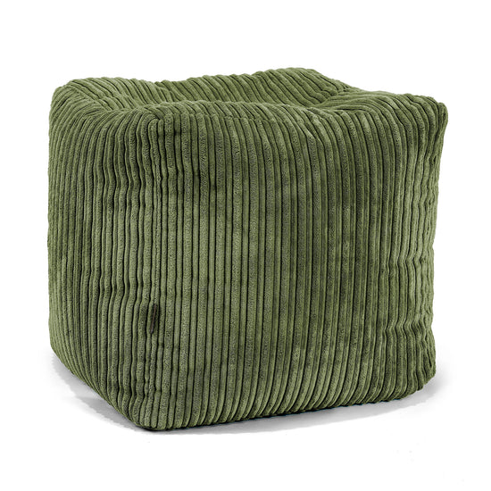 Cube Footstool Pouffe - Cord Forest Green 01