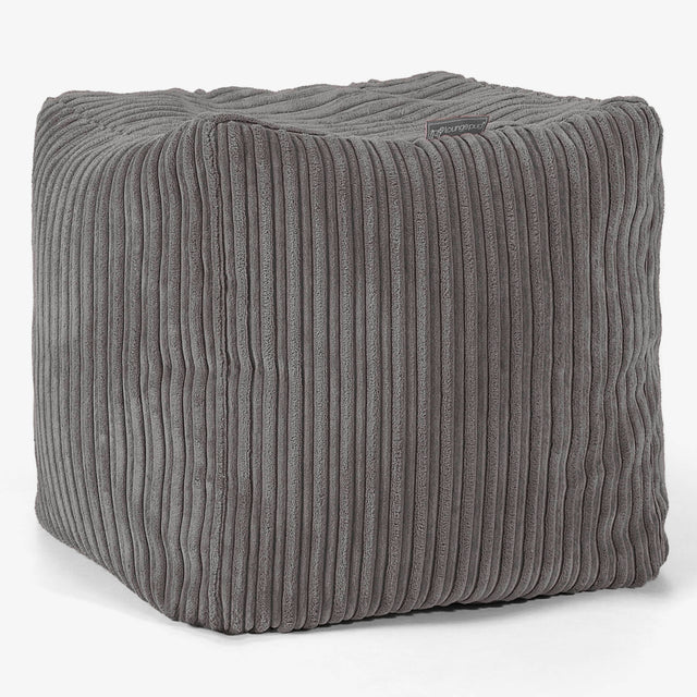 Cube Footstool Pouffe - Cord Graphite Grey 01