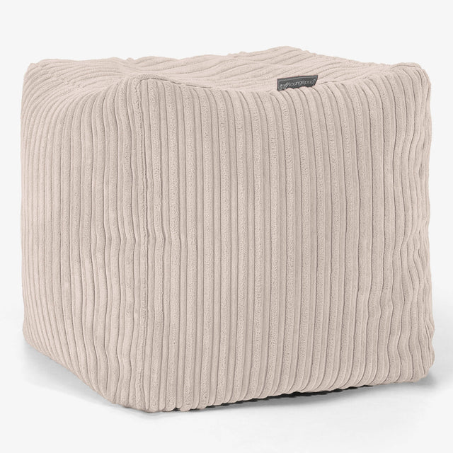 Cube Footstool Pouffe - Cord Ivory 01