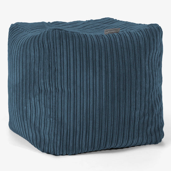 Cube Footstool Pouffe - Cord Navy Blue 01