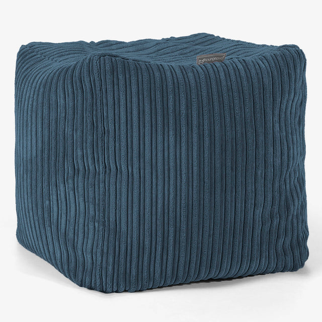 Cube Footstool Pouffe - Cord Navy Blue 01