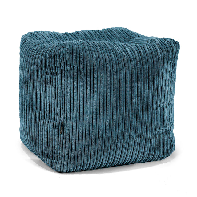 Cube Footstool Pouffe - Cord Navy Blue 01