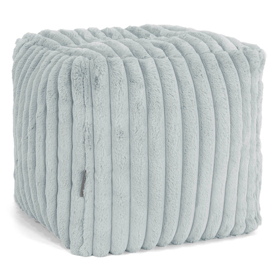 Cube Footstool Pouffe - Ultra Plush Cord Duck Egg Blue 01