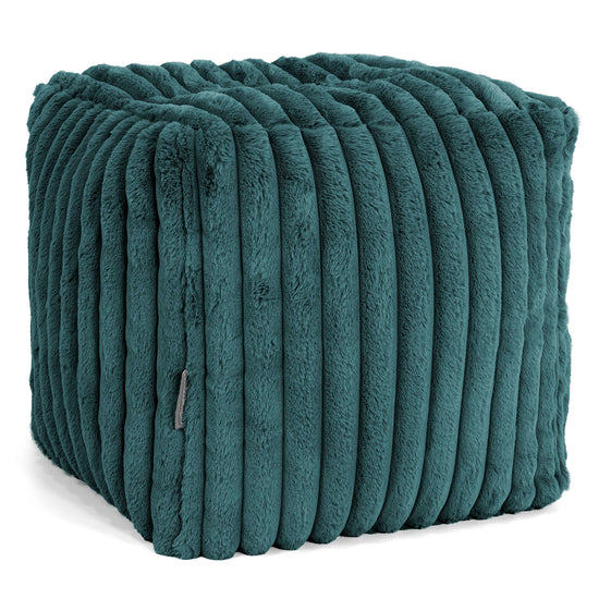 Cube Footstool Pouffe - Ultra Plush Cord Teal 01