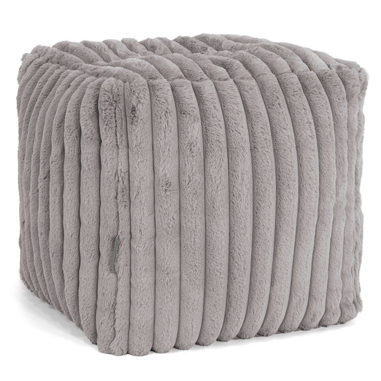 Cube Footstool Pouffe - Ultra Plush Cord Grey 01