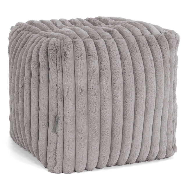 Cube Footstool Pouffe - Ultra Plush Cord Grey 01
