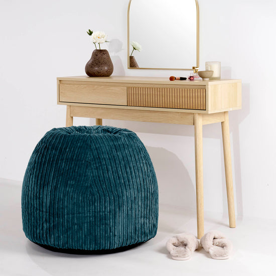 Dressing Table Pouf Stool - Cord Teal Blue 02