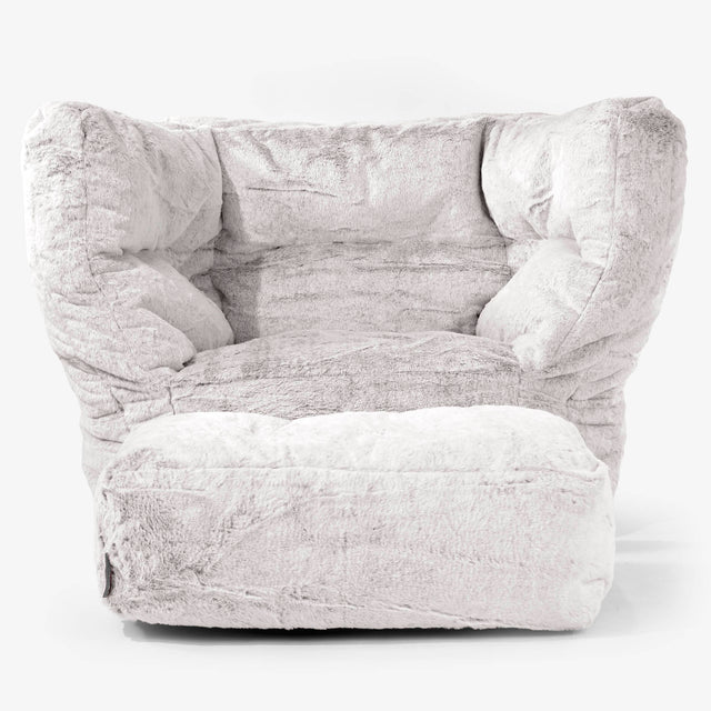 Albert Bean Bag Armchair 2.0 - Fluffy Faux Fur Rabbit Light Grey 02