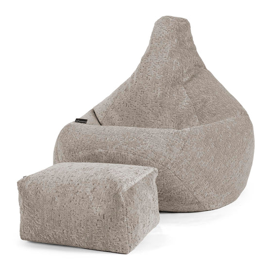 Highback Bean Bag Chair - Luxe Chenille Grey 01