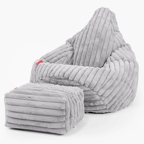 Highback Bean Bag Chair - Ultra Plush Cord Grey 01