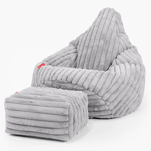 Highback Bean Bag Chair - Ultra Plush Cord Grey 01