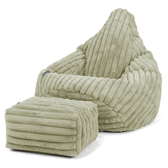 Highback Bean Bag Chair - Ultra Plush Cord Sage Green 01