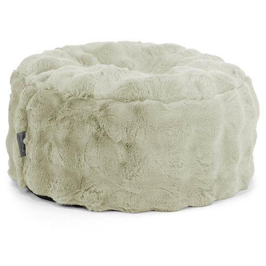 Large Round Footstool - Bubble Faux Fur Sage Green 01
