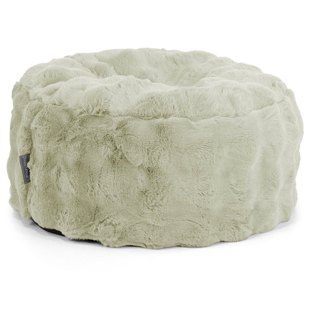 Large Round Footstool - Bubble Faux Fur Sage Green 01