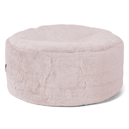 Large Round Footstool - Fluffy Faux Fur Rabbit Dusty Pink 01