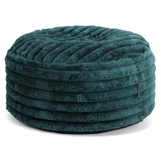 Large Round Footstool - Ultra Plush Cord Teal 01