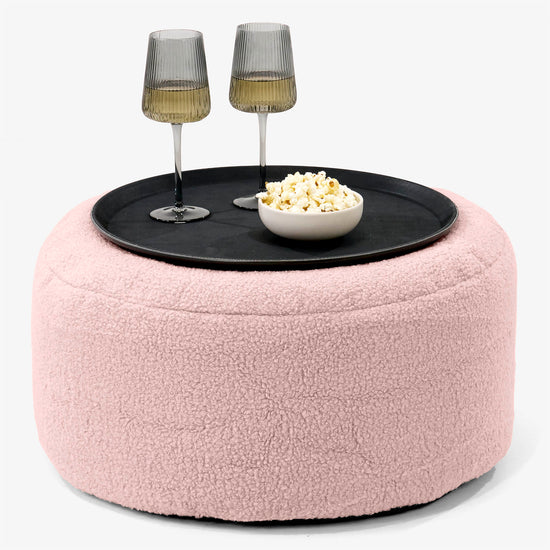 Ottoman Pouf with a Serving Tray - Boucle Pink 01