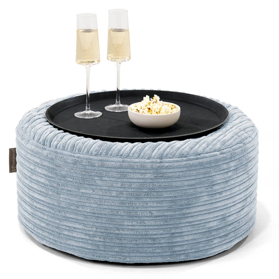 Ottoman Pouf with a Serving Tray - Cord Baby Blue 01