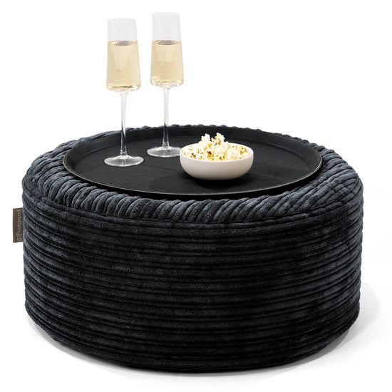 Ottoman Pouf with a Serving Tray - Cord Black 01