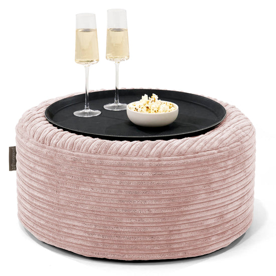 Ottoman Pouf with a Serving Tray - Cord Blush Pink 01