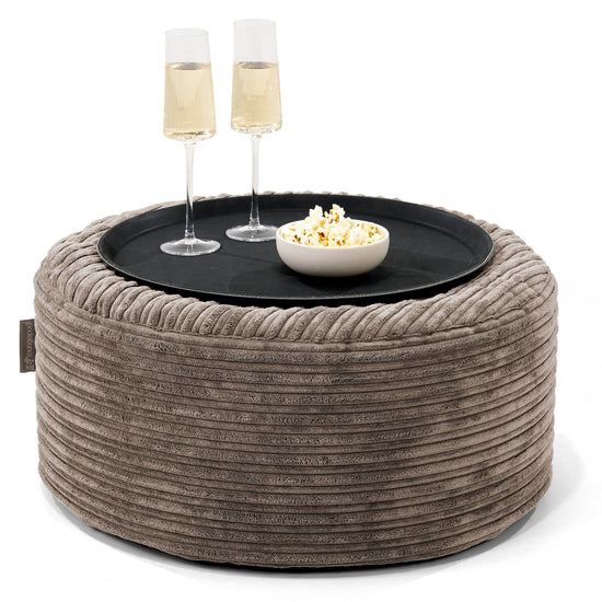 Ottoman Pouf with a Serving Tray - Cord Dovetail Grey 01