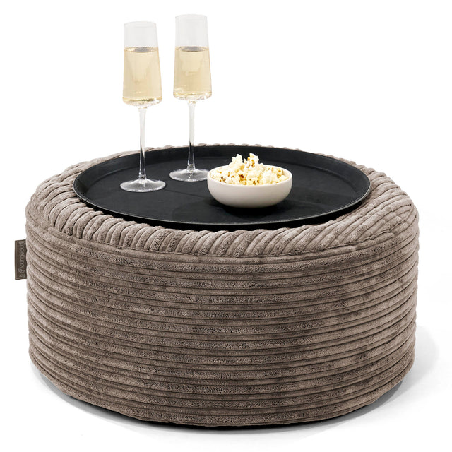 Ottoman Pouf with a Serving Tray - Cord Dovetail Grey 01