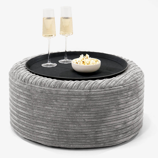 Ottoman Pouf with a Serving Tray - Cord Graphite Grey 01