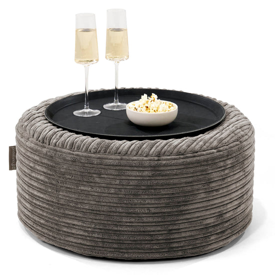 Ottoman Pouf with a Serving Tray - Cord Graphite Grey 01