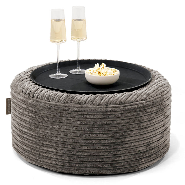 Ottoman Pouf with a Serving Tray - Cord Graphite Grey 01