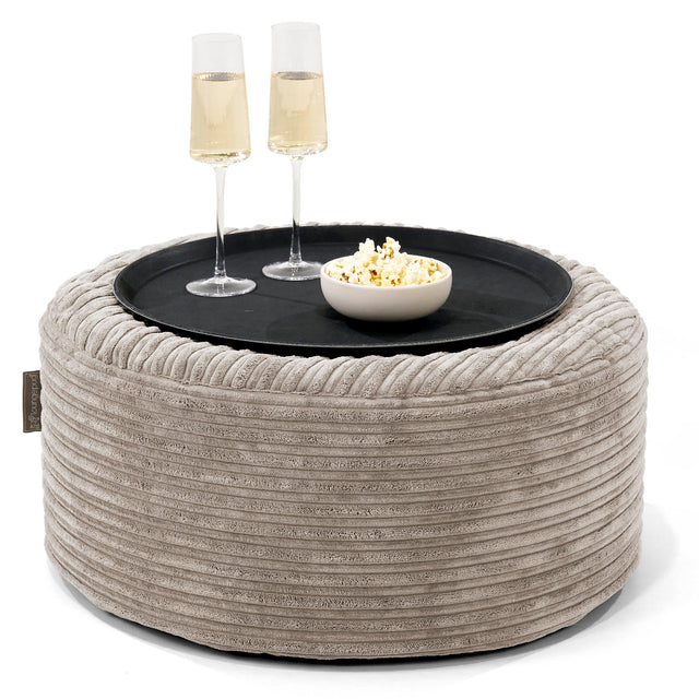 Ottoman Pouf with a Serving Tray - Cord Mink 01