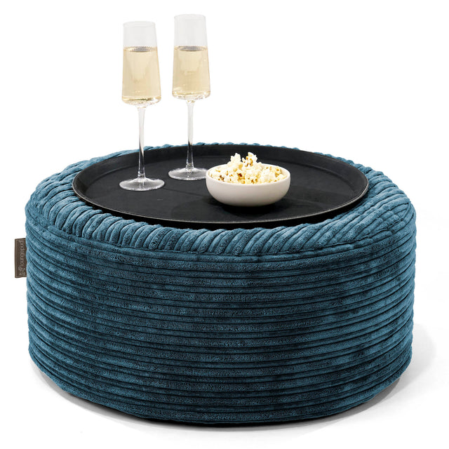 Ottoman Pouf with a Serving Tray - Cord Navy Blue 01