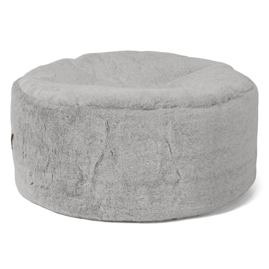 Ottoman Pouf with a Serving Tray - Fluffy Faux Fur Rabbit Light Grey 02