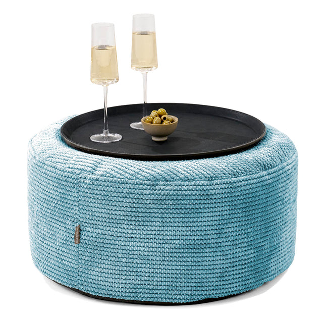 Ottoman Pouf with a Serving Tray - Pom Pom Aegean Blue 01