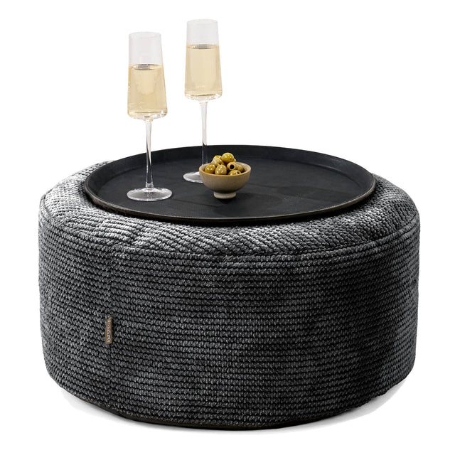 Ottoman Pouf with a Serving Tray - Pom Pom Black 01