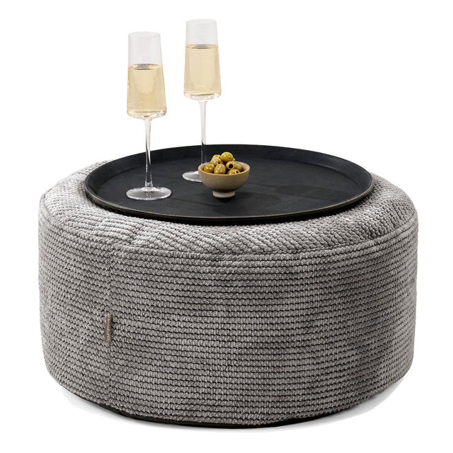 Ottoman Pouf with a Serving Tray - Pom Pom Charcoal Grey 01