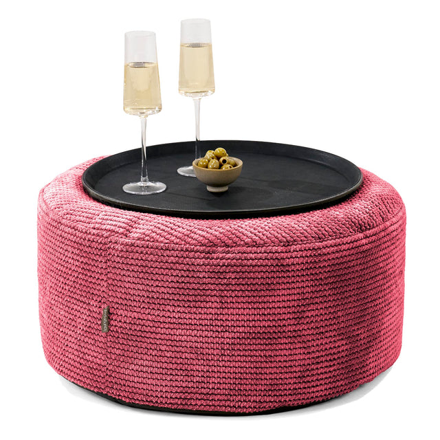 Ottoman Pouf with a Serving Tray - Pom Pom Pastel Red 01