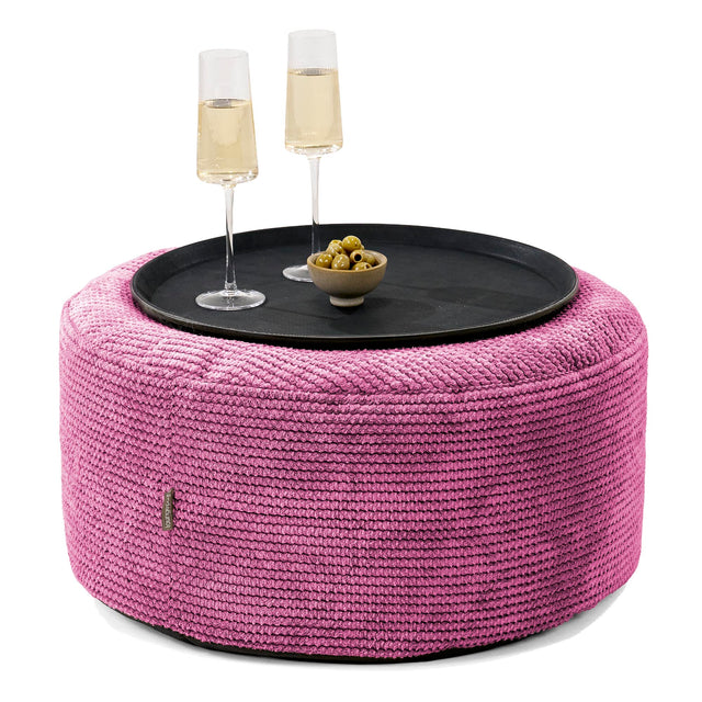 Ottoman Pouf with a Serving Tray - Pom Pom Pink 01