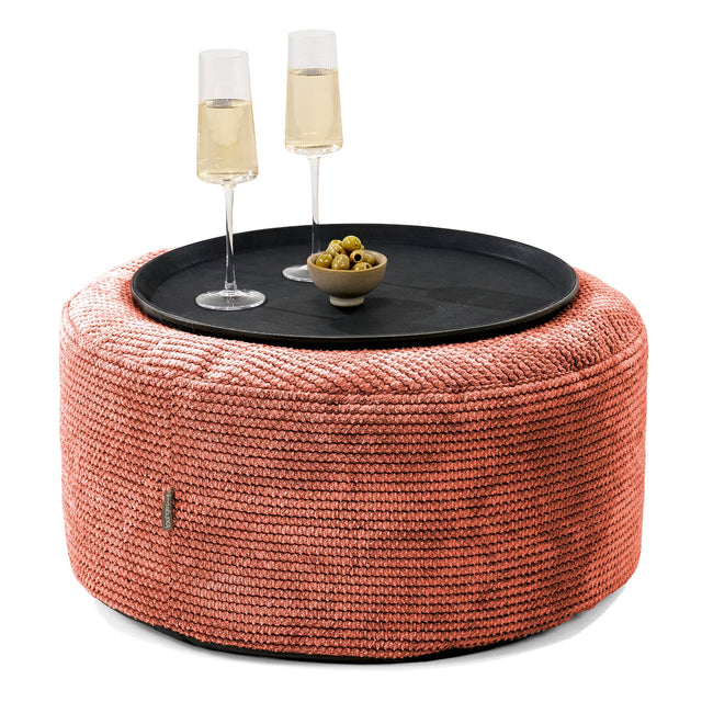Ottoman Pouf with a Serving Tray - Pom Pom Pumpkin Orange 01