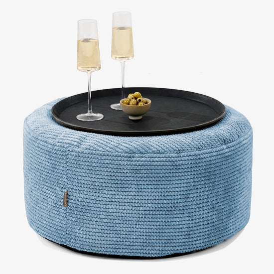 Ottoman Pouf with a Serving Tray - Pom Pom Sky Blue 01