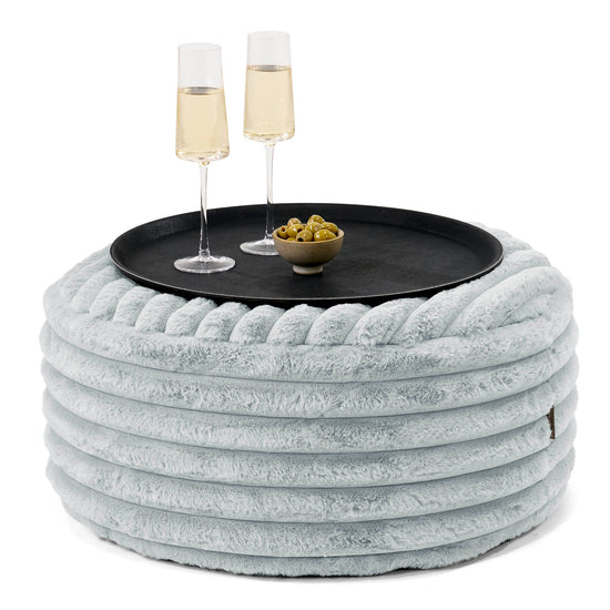 Ottoman Pouf with a Serving Tray - Ultra Plush Cord Duck Egg Blue 01