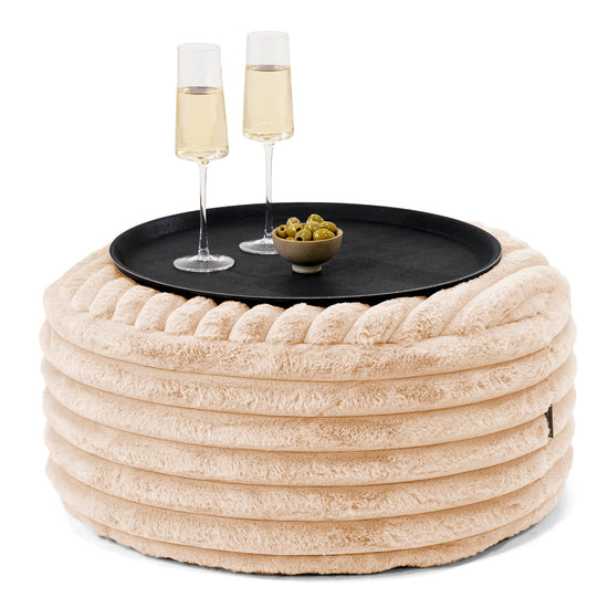 Ottoman Pouf with a Serving Tray - Ultra Plush Cord Peach 01