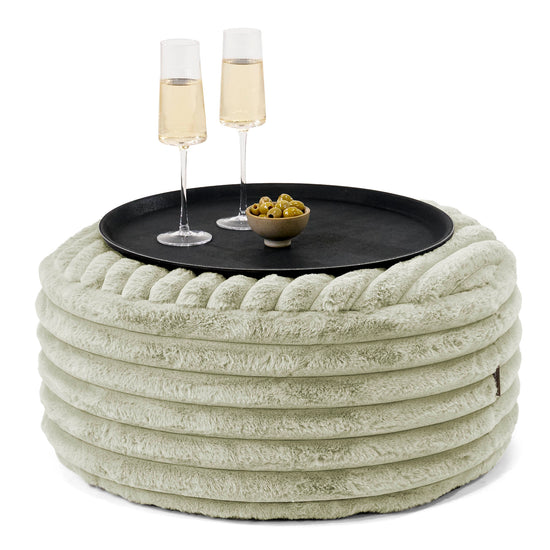 Ottoman Pouf with a Serving Tray - Ultra Plush Cord Sage Green 01