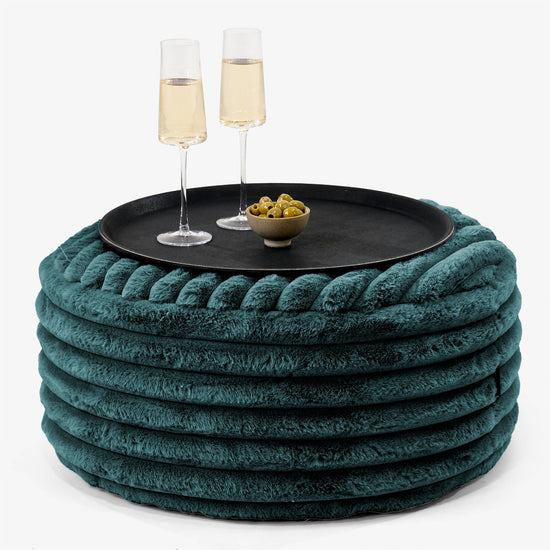 Ottoman Pouf with a Serving Tray - Ultra Plush Cord Teal 01