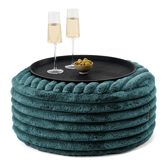 Ottoman Pouf with a Serving Tray - Ultra Plush Cord Teal 01