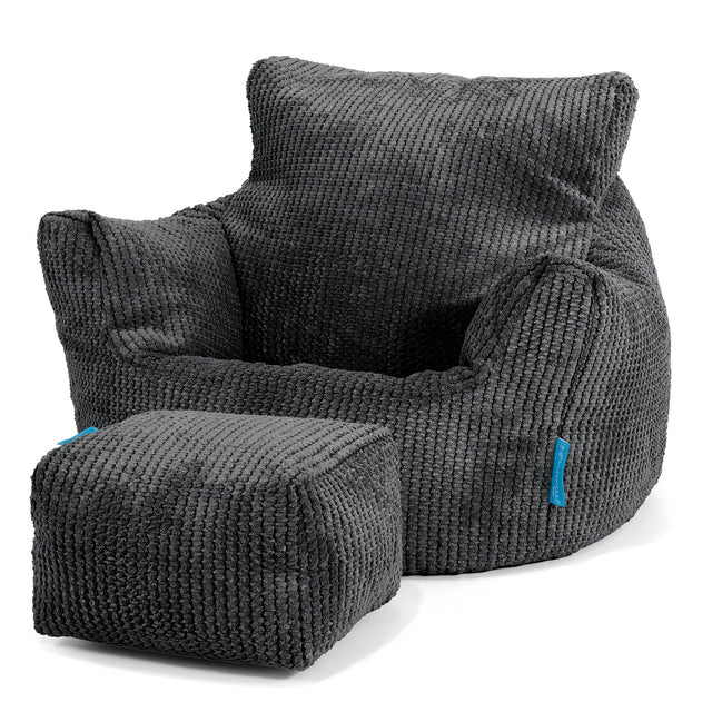 Kids Armchair Bean Bag for Toddlers 1-3 yr - Pom Pom Black 02
