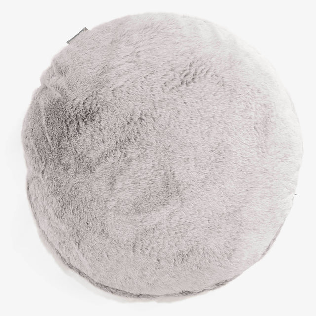 Round Scatter Cushion Cover 50cm - Fluffy Faux Fur Rabbit Light Grey 01